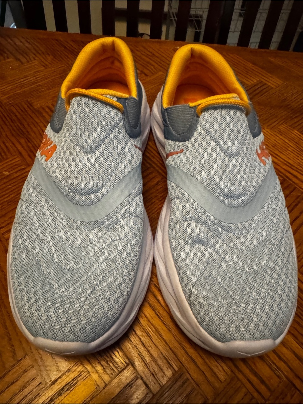 HOKA Ora Recovery 2 Grey & Vibrant Orange/Yellow Slip On Comfort Shoes Sz 9